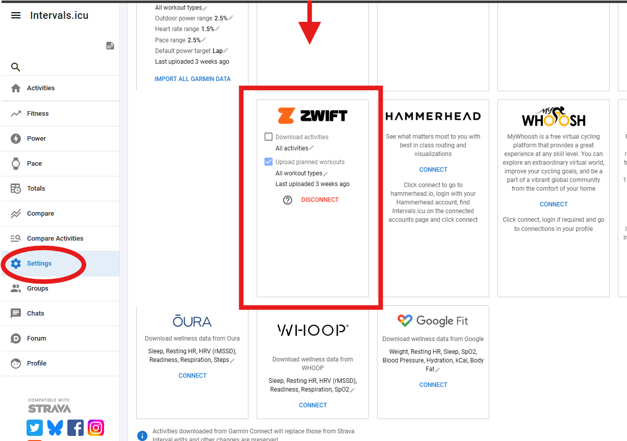 Zwift-Verbindung in Intervals.icu aktivieren